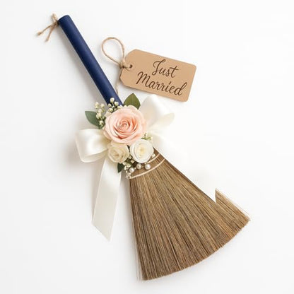 Handmade Whisk Sweeping Broom - Brooms for Wedding Jumping Ceremony Halloween DIY Decoration - Vietnamese Straw Soft Broom - 12.2" Width, 28.35" Length - style: Blue