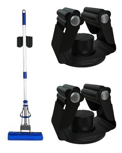 Magnetic Mop Holder, No Drilling Black Steel Magnetic Tool Mount for Home, Kitchen, Laundry, Garage, Workshop - 2 Pack/Black - size: 2 pack-Black