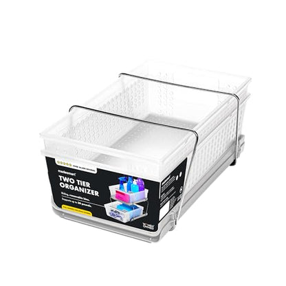 madesmart 2 Tier Bath Organizer,Undersink Storage with Sliding Drawers,for Cleaning Supplies, Pantry, Sponges,Bottles&Kitchen Essentials,Adjustable Dividers&Pull Out Sliding Baskets,Frost, (Pack of 2) - size: 2-Pack