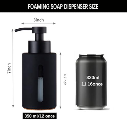 Enra Thick Glass Foaming Soap Dispenser with Clear Window,12oz Black Bathroom Soap Dispenser with Stainless Steel Pump, Modern Boho Refillable Pump Bottle for Bathroom Kitchen (Foam-Black) - color: Black Foam Dispenser