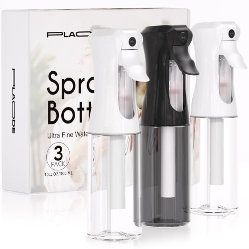 3 Pack Spray Bottle for Hair - Continuous Hair Spray Bottles Refillable Mister Sprayer for Hairstyling, Plants, Pets, Skincare, Cleaning (10.1 OZ/300ML, Black+White+White) - color: Black White White, size: (3-Pack)-10.1 Oz