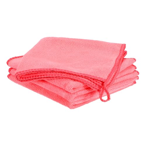 HARFINGTON 4 Pack Microfiber Cleaning Cloth, 12" x 12" Multi-Functional Cleaning Towels Reusable Absorbent Rags with Hook for Car Wash Kitchen Household Window Clean, Rose Red - color: Rose Red, size: 12" x 12"