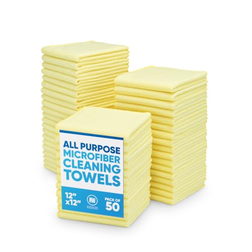 12" x 12" Microfiber Cleaning Cloths (50 Pack) - Reusable Towels, Wash Rags, Dust Cloth, All-Purpose: Kitchen, Dish, Cars, Shop, Glass (Yellow) - color: Yellow, size: 50 Count (Pack of 1)