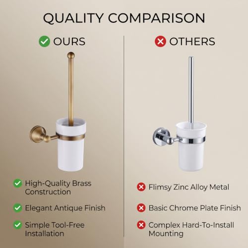 Elegant European Antique Bronze Toilet Brush Holder Set, Wall Mounted Brass Bathroom Accessories Set (Golden)
