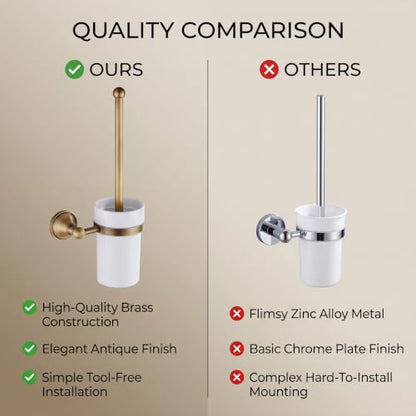 Elegant European Antique Bronze Toilet Brush Holder Set, Wall Mounted Brass Bathroom Accessories Set (Golden)
