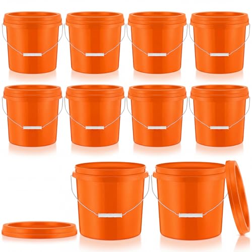 Tioncy 10 Pcs 2 Gallon Plastic Bucket with Lid Heavy Duty 2 Gallon Bucket Pail with Lid Handle for Storage Container Home Household Cleaning (Orange) - color: Orange