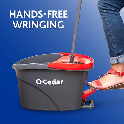 O-Cedar EasyWring Microfiber Spin Mop & Bucket Floor Cleaning System + 2 Extra Refills, Red/Gray - style: Spin Mop & Bucket with 2 Extra Refills