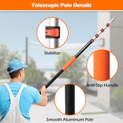 AgiiMan 18FT Reach Telescoping Pole - 3 to 12FT Extension Pole, Portable Aluminum Telescoping Rod with Easy Flip Lock, Paint Roller Extension Poles, Window Cleaning - size: 3FT-12FT