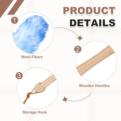 uxcell Wool Duster, 24.4" Natural Feather Cleaner Household Cleaning Duster with Solid Wooden Handle for Cleaning Fans Window Blinds Shelves Furniture, White Blue - color: White Blue, size: 24.4"
