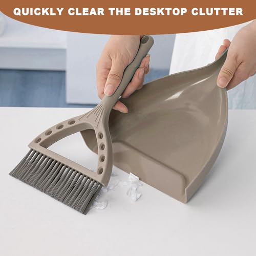 Mini Broom and Dustpan Set Small Dust pan and Brush Set Perfect for Desk Office Camping Dorm RV Essentials (Khaki) - color: Khaki