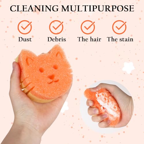 6 Pack Cute Cat Dish Sponge, Dual-Sided Cleaning Reusable Scrubbing Sponges for Dishes, Cat Kitchen Accessories Dishwashing Sponge Scrubbers Kitchen Things Car Wash Sponges Non Scratch - color: 6 Pcs Cat