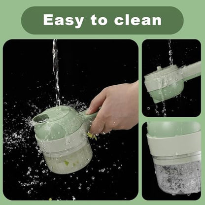 Multi-Functional Portable Wireless Vegetable Chopper - 4-in-1 Electric Food Processor for Chopping, Slicing, Grating & Whipping, with Cleaning Brush and Charging Cable