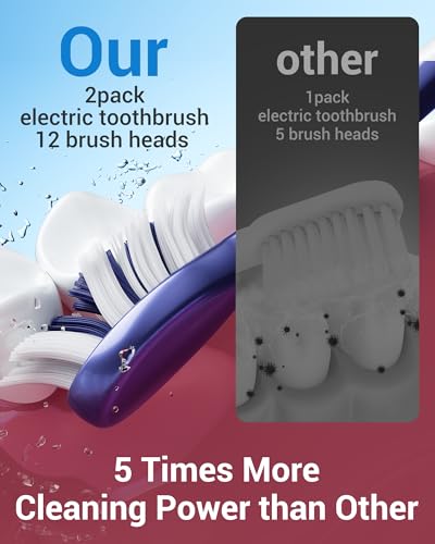 Aneebart Blue & Pink Electric Toothbrush for Adults, USB Rechargeable Sonic Toothbrush with 12 Brush Heads, Smart Timer, 6 Modes, 2-Hour Fast Charge Last 30 Days - color: Blue+pink