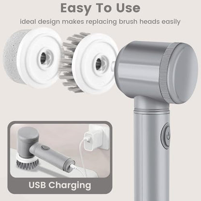 Electric Spin Scrubber, Cordless Bathroom Cleaning Brush IPX6 Waterproof with 6 Replaceable Heads, Power Scrubber for Bathtub, Tiles, Car Wash, Kitchen & Multi-Surface Home Cleaning
