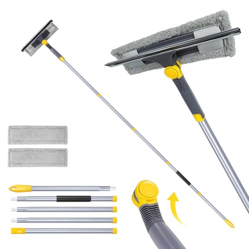 Masthome 77" Squeegee for Window Cleaning | 2-in-1 Window Cleaning Kit, 180° Lockable Rotating Head, Adjustable Pole for High Window