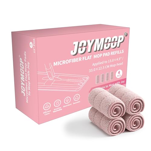 JOYMOOP Microfiber Flat Mop Replacement Pads, Washable Refills for Mop Bucket System, 13 Inch, Pack of 4, Pink - color: 4 Pcs 13" - 4 Pink, size: 13.0 × 4.9 Inch