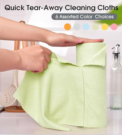 KitchLife Microfiber Cleaning Cloth Roll - Tear-Away Reusable Microfiber Paper Towels, Lint-Free, Washable, 20 Sheets for Kitchen, Car, Dishes, and Sensitive Surfaces (Light Green) - color: Light Green