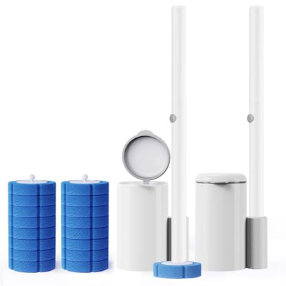 Disposable Toilet Brush 2 Pack- Toilet Bowl Cleaner, Toilet Bowl Brush, Each Toilet Wand with 8 PCS Brush Refills for Bathroom Deep Cleaning Round Shape(2 Pack, White) - size: 2 Brush+ 16 Refills