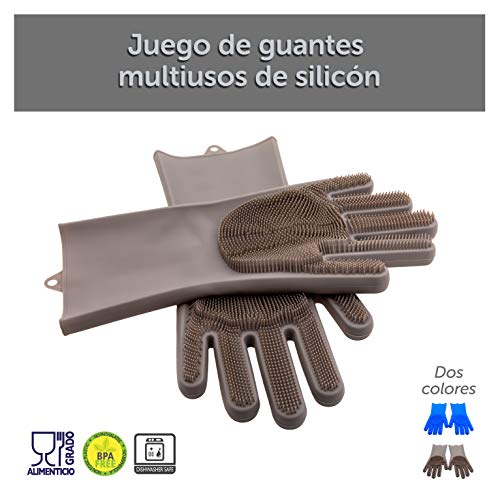 TwoMagic Silicone Pet Brush/Gloves. Silicone reusable cleaning brush, gloves with thick bristles scrubber for hair removal pets, dogs, cats, Glove Latex Free, ECO-FRIENDLY. Color GRAY.