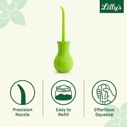 Diatomaceous Earth Applicator Duster, Refillable Powder Duster Bulb for Garden, Plants, Coops & Home, Multi-Purpose Hand Powder Dispenser with Angled Tip for DE & Dry Powders | Lilly's Naturals
