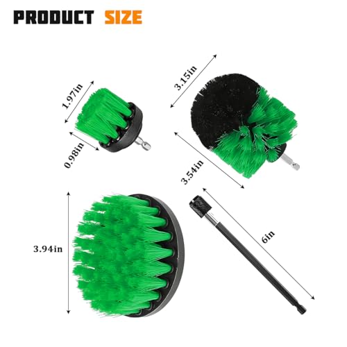 4PCS/Set Car Drill Brush Attachment Set, Vehicle Drill Scrub Brushes Kit with Extended Long Rod, Automotive Power Cleaning Scrubber Accessories, Universal for SUV, Sedan, Truck (Green) - color: Green