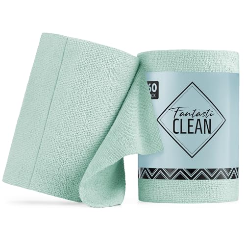 Fantasticlean Microfiber Cleaning Cloth Roll -60 Pack, Tear Away Paperless Towels, 8" x 8", Reusable Washable Rags, for House Kitchen, Pet, Office, Indoor Outdoor, Compact and Portable (Mint Green) - color: Mint Green