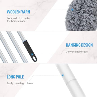 Ceiling Fan Cleaner Duster, Reusable Microfiber Duster with Extension Pole, Removable Dusters for Electric Fans Air Conditioning, Home Car Vents, Curtain (Grey-4Pole) - color: Grey-4pole