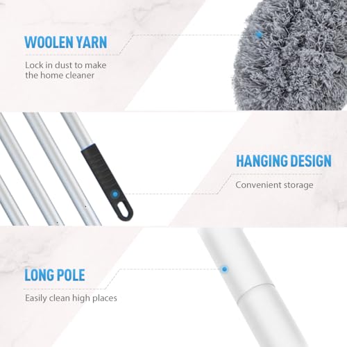 Ceiling Fan Cleaner Duster, Reusable Microfiber Duster with Extension Pole, Removable Dusters for Electric Fans Air Conditioning, Home Car Vents, Curtain (Grey-5Pole) - color: Grey-5pole