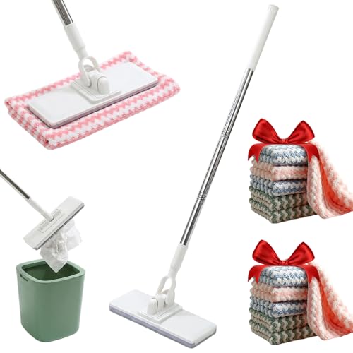 Hands Free Flat Mop, Zero-Touch Hands-Free Dust Cleaner with 38in Handle, Disposable Wet Dry Lazy Pad for Kitchen Bathroom Toilet Corners Wall Window Cleaning (Mini Mop with 10 Cloths) - color: Mini Mop With 10 Cloths