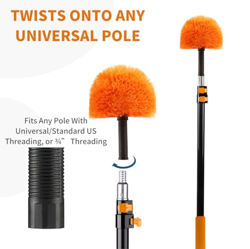 3 Pack Screw on Webster Cobweb Duster Head for Pole,Spider Web Remover Brush, Cobweb Duster Head Attachment,Fits Standard 3/4 inch Threaded Poles (3, Orange) - color: Orange