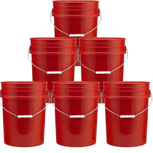 5 Gallon Food Grade Plastic Bucket, Open Head Pail with Handle, 12-3/8 in Diameter x 14-3/4 in Height (Red, 1 Pack) - color: Red, size: 1 Pack
