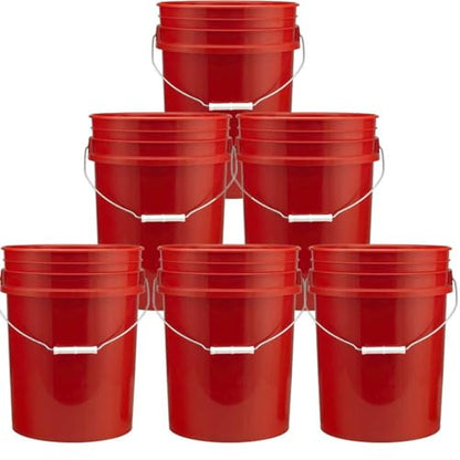5 Gallon Food Grade Plastic Bucket, Open Head Pail with Handle, 12-3/8 in Diameter x 14-3/4 in Height (Red, 2 Pack) - color: Red, size: 2 Pack