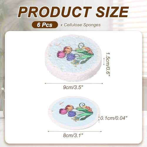 uxcell 6Pcs Cellulose Sponges, Round Kitchen Clean Sponges Non-Scratch Compressed Dish Scrubber with Floral Pattern for Kitchen Household Cookware Bathroom Cleaning & DIY, Light Blue - color: Light Blue