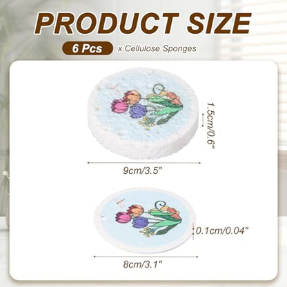 uxcell 6Pcs Cellulose Sponges, Round Kitchen Clean Sponges Non-Scratch Compressed Dish Scrubber with Floral Pattern for Kitchen Household Cookware Bathroom Cleaning & DIY, Light Blue - color: Light Blue