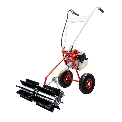 Bepritm Gas Power Broom 43cc 1.7 HP, 2-Stroke Walk Behind Hand Snow Sweeper, Gas Power Lawn Sweeper Broom for Artificial Turf Grass Gravel, Snow Cleaning, Road, Heavy Duty