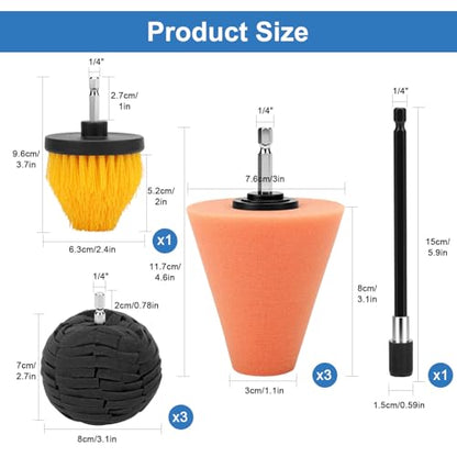Linkstyle 8PCS Wheel Polishing Pads Kit for Drill, Foam Buffing Cone, Sponge Polishing Ball, with 1/4" Hex Extension Holder & Cleaning Brush for Car Rim, Wheel Hub, Motorcycle, Aluminum,Metal - style: Cone & Ball_8PCS