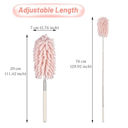 Pink Retractable Microfiber Duster for Cleaning Extendable Feather Duster Household Cleaning Tool for Cleaning Car, Office, Window, Furniture