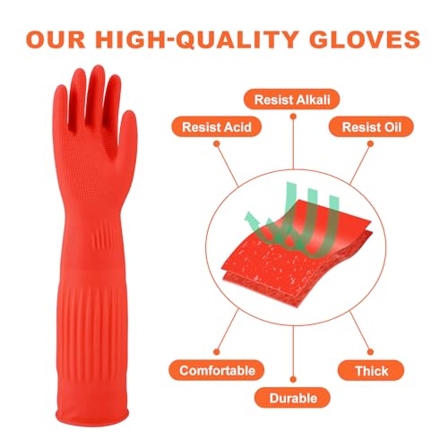 North Tower Kitchen Washing Room Gloves Fleece Lined, Reusable, Waterproof with Extra-Long Cuff & Anti-Slip Design for Household & Kitchen Use,15",2 Pairs Middle - size: Medium（38cm）