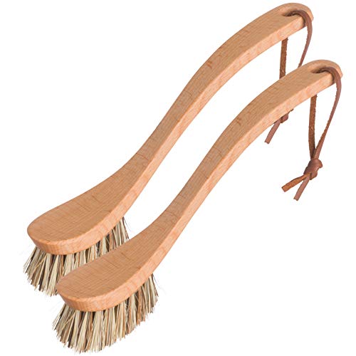 REDECKER Curved Dish Brush, Natural Union Plant Fiber Bristles, Ergonomic Design with Oiled Beechwood Handle, 9-1/4 Inches, Set of 2, Made in Germany - Natural Bristle Dish Brush - size: Set of 2, 9-1/4-Inches
