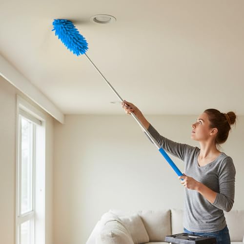 Dusters for Cleaning with Extension Pole, High Reach Extendable Microfiber Duster Washable Dust Cleaner for Ceiling Fan Cobweb Corner Furniture, Blue - color: Blue, size: 29.25 × 1.95 × 1.95 in