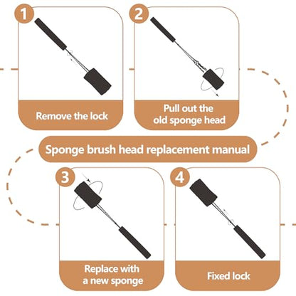Water Bottle Cleaner Brush Baby Bottle Cleaner Brush Set Long Handle Sponge Cleaning Brush for Beer Bottles, Cups, Wine Glasses, Coffee Mugs, Tumblers, Thermos,Replaceble Brush Head (3-Pack)