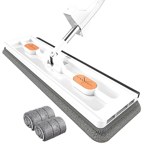 New 2024 Ultra-Fine Fiber Mop with Adjustable 54" Stainless Steel Handle, 2 Washable Pads, 360° Rotating Dust Mop, Dehydration Scraper (White) - color: White