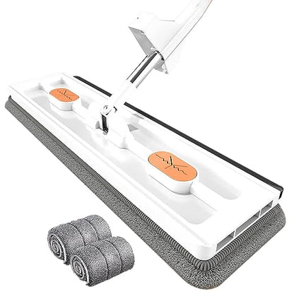New 2024 Ultra-Fine Fiber Mop with Adjustable 54" Stainless Steel Handle, 2 Washable Pads, 360° Rotating Dust Mop, Dehydration Scraper (White) - color: White