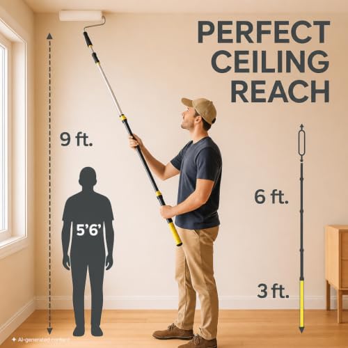 Bates- Telescopic Extension Pole, 3 Ft, Aluminum Alloy | Sturdy Multi-Purpose Extension Pole with Flip-Lock Design for Painting, Dusting and Cleaning - color: Black and Yellow, size: 3 Ft, 1 Pack