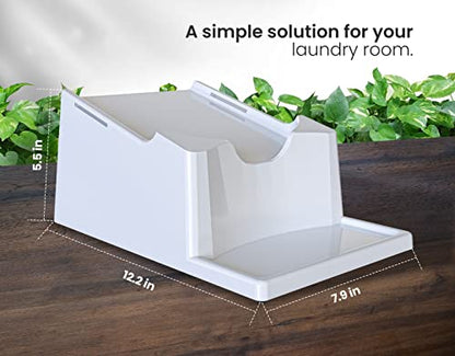 Liquid Laundry Detergent Holder Stand with Drip Tray - 1 Pack - White | Easy Pouring, Rubber Feet, Secure Strap, Angled Stand, Fabric Softener Dispenser for Laundry Room Organization & Storage - color: White
