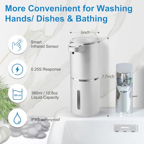 Automatic Foaming Soap Dispenser,4-Level Adjustable Foam, Wall Mount, USB Rechargeable,12.8oz/ 380ml,Touchless Hand & Dish Soap Dispenser for Bathroom, Kitchen,Hotel, Restaurant - color: Silvery, style: Foam