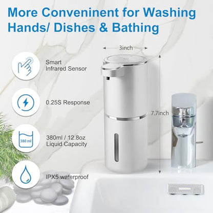Automatic Foaming Soap Dispenser,4-Level Adjustable Foam, Wall Mount, USB Rechargeable,12.8oz/ 380ml,Touchless Hand & Dish Soap Dispenser for Bathroom, Kitchen,Hotel, Restaurant - color: Silvery, style: Foam