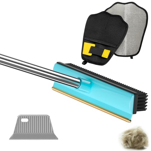 Carpet Rake 60" Long Handle, Pet Hair Removal Broom with Metal Fabric Edge | Carpet Scraper for Matted Carpet, Fluffs Carpets Rugs Mats, Works on Couch Stairs Furniture, Removes Dog Cat Pet Hair Easily
