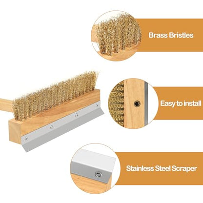 LRUI Pizza Oven Brush with Scraper,41-Inch Long Wood Handle Brass Bristles,Outdoor Pizza Oven Brush. - size: 41 inch