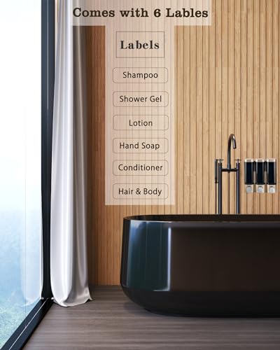RANKADO Luxury Shower Soap Dispenser Bathroom with Tray,Drill Free Shampoo and Conditioner Dispenser with Mounting Tapes,Shower Soap Dispenser with Labels,Shampoo Dispenser for Shower Wall (Gold) - color: 300ml X 3（gold）